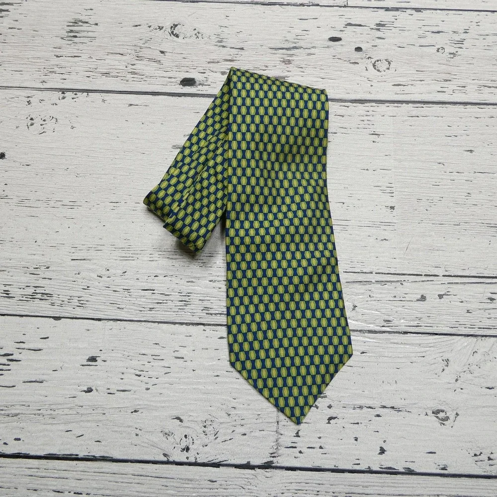 Brooks Brothers 346 Tie Mens One Size Blue Green Geometric Silk Made In USA